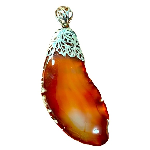 ‼️💥PRICE DROP ☄️ Beautiful Large Sterling Silver Pendant Carnelian Agate stone - Picture 2 of 11
